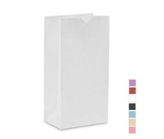 a white paper bag with different colors on it