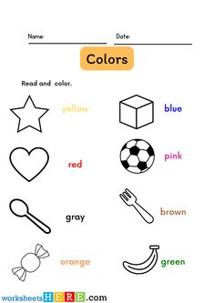 worksheet for kids to learn colors with pictures and words in the form of letters