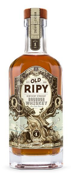 an old - fashioned bottle of whiskey sits in front of a white background with the words ripy on it