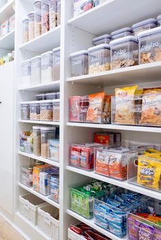 an organized pantry filled with lots of food