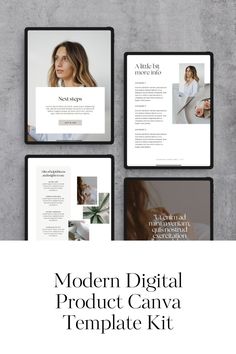 the modern digital product canvas template kit is displayed in three different sizes, including one for each