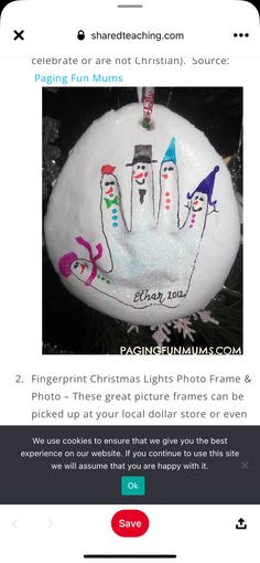 a christmas ornament with handprinted images on it and the text, create your own