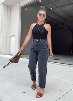 5 NEUTRAL OUTFIT IDEAS FOR SUMMER Clothes Outfits Ideas Summer, Tanks And Jeans Outfit, Moms Summer Outfits Over 30, Basic White Mom Outfit, 78 Degree Weather Outfit Spring, Black Jeans Midsize, Split Bottom Jeans Outfit, Mom Jeans Inspo Outfits, Non Jeans Outfits Casual