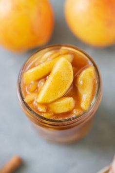 homemade apple pie filling in a glass jar