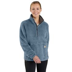 Pull on this women's fleece pullover when the temps drop. It has a loose fit that's made to layer. Elastic cuffs help seal out cold air, and zipper pockets keep work-day essentials secure. Features9.7-ounce, 100% polyesterElastic cuffsSecure zipper pocketLength: 26.75"Replaces 104922Model No. OJ6470-WCountry of Origin: Imported | Carhartt Women's Polyester Loose Fit Fleece Pullover - 3 Warmest Rating | Oat Milk | XL Carhartt Logo, Carhartt Womens, Plus Size Outerwear, Plus Size Coats, Tractor Supply, Quarter Zip Sweatshirt, Oat Milk, Cold Air, Clothing Essentials