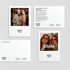 Parker & Co. Brand Development Brand Postcard Design, Postcard Aesthetic Design, Direct Mailer, Dita Eyewear, Postcard Ideas, Card Inspo, Logo Typography, Visiting Card Design, Brand Refresh