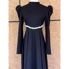 Black Beading Long Dress For Women Long Bubble Sleeves Crystal A-Line Evening Dress High Neck Formal Long Dress For Women, Dress High Neck, A Line Evening Dress, Vintage Material, Puff Sleeve Dresses, Sleeve Dresses, Winter 2022, Prom Party, Party Gowns