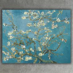 an almond tree with white flowers against a blue sky by van goghe, the artist's painting