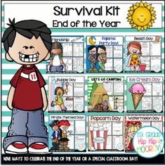 the end of the year survival kit for kids with pictures and words on it, including an ice cream cone