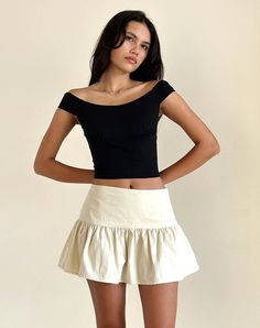 Ecru Skirt | Raffita – motelrocks-com-us Short White Skirt, Skirt And Top Outfits, Mini Skirt Fashion, Maxi Skirts Summer, Balloon Skirt, Summer Bodycon Dress, Black Satin Dress, Bandeau Dress, Black Bodycon Dress