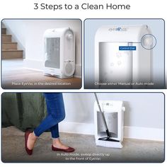 three steps to a clean home with instructions on how to use the machine and cleaning it