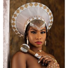 Zulu Traditional Attire Umhlonyane, White Adjustable Hat With Tall Crown, White Adjustable Tall Crown Hat, White Tall Crown Hat With Adjustable Fit, Zimbabwean Traditional Wear, Zulu Traditional Attire African Women, Lobola Celebration, African Headpiece, Zulu Beads