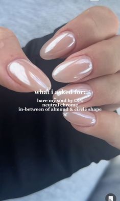 Gel Dip Manicure Ideas, Nail Color For Bridesmaid, Clean Nail Manicure, Neutral With Chrome Nails, Pearly Neutral Nails, Pearlescent Gel Nails, Put It In Neutral With White Chrome, Fall Pearl Nails, Bare My Soul Chrome Nails