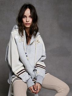 Varsity Embellished Pullover at Free People Clothing Boutique Fade Styles, Free People Clothing Boutique, Cozy Pullover, Laid Back Style, Lace Tops, Sweater Weather, Boho Outfits, Sport Outfits, New Arrivals