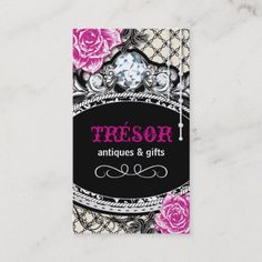 a black and pink business card with roses on the front that says candy nail & co