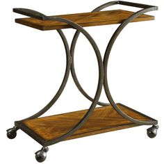 a metal and wood serving cart with wheels