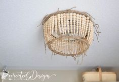 a basket hanging from the ceiling in a room