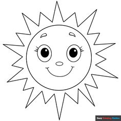 a cartoon sun with big eyes coloring pages for kids, printable and easy to color