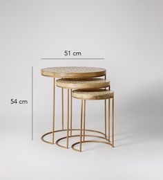 three tables with measurements for each table