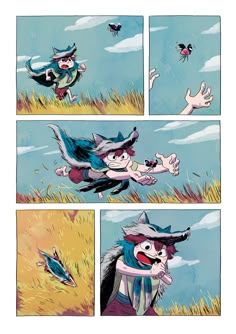 the comic strip shows an animal being chased by another animal, and it appears to be in