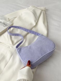 Purple Preppy Collar  Corduroy Plain Baguette Bag Embellished   Women Bags Cute Simple Purses, Corduroy Bag Outfit, Fabric Shoulder Bag, Shein Bags Aesthetic, Outfits With Bags, Cute Bags Aesthetic, Baguette Bag Pattern, Baguette Bag Outfit, Cute Shoulder Bags