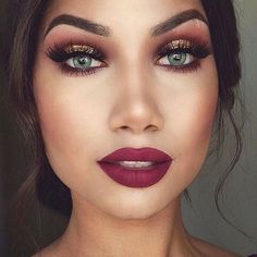 Fall Bridal Makeup, Maroon Eye Makeup, Burgundy Eye Makeup, Maroon Lipstick, Bluish Green Eyes