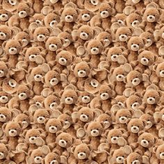 a large group of teddy bears with eyes on them's faces, all in the same pattern