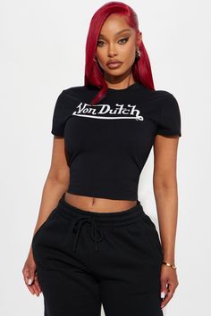 Von Dutch OG Baby Tee - Black/White | Fashion Nova Early Black Friday, Von Dutch, Sweater Jumpsuit, Jean Top, Black White Fashion, White Fashion, Matching Dresses, Graphic Tees Women, Infant Tees