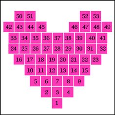 a heart made up of pink squares with numbers on them in the shape of a heart