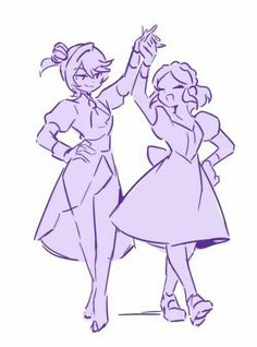 two women in dresses dancing together with their hands on each other's hipss