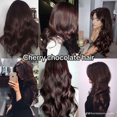 Aesthetic Hair Colour Ideas, Cherry Chocolate Brunette Hair, Cherry Chocolate Hair, Olive Skin Hair, Chocolate Cherry Hair Color, Wine Hair, Cherry Brown