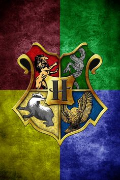 the hog potter crest is painted on a multicolored background