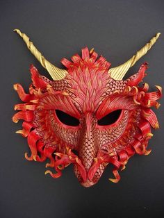 Fire Dragon Mask   by *merimask  My daughter was born this year, the year of the dragon according to the Chinese zodiac and I find this stunning.  I want it for her room. :) Dragon Masks, Pierrot Clown, Dragon Mask, Ceramic Mask, Venetian Masks, Leather Mask, Cool Masks, Carnival Masks, Masks Art