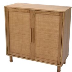 a wooden cabinet with two doors and one drawer