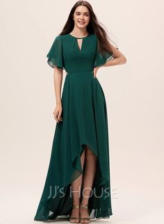 Green Chiffon Dress, Dark Green Bridesmaid Dress, Asymmetrical Dresses, Bridesmaid Dresses With Sleeves, Simple Gowns, Chiffon Dress Long, Chiffon Gown, Chiffon Bridesmaid Dress, Chiffon Bridesmaid