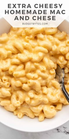 a bowl filled with macaroni and cheese