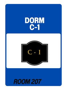 the room 207 label for dorm c - 1 is shown in blue and white with black lettering