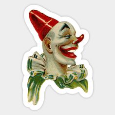 an old clown sticker on a white background