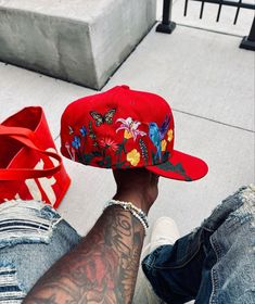 Custom Fitted Hat Design Ideas, Custom Fitted Hats Ideas, Red Flat Cap Fitted Hat For Streetwear, Red Fitted Hat With Curved Brim For Streetwear, Red Fitted Hat For Baseball Season Streetwear, Red Fitted Cap, Red Hip Hop Fitted Hat For Streetwear, Red Fitted Hat For Streetwear, Red Fitted Hat