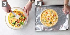 two pictures showing how to make a pie