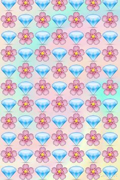 a pink flower and blue diamond pattern on a pastel colored background with lots of diamonds