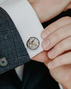 Cufflinks Inc. round cufflinks in the design of a wind-up watch featuring gears and levers that move.Approx. 3/4'L.Silvertone metal alloy.Bullet back closure.Wipe clean.Imported Cufflinks Men Wedding, Mens Cufflinks, Silver Cufflinks, Cufflinks Men, Watch Movement, Men's Watch, Wedding Inspo, Neiman Marcus, Cufflinks