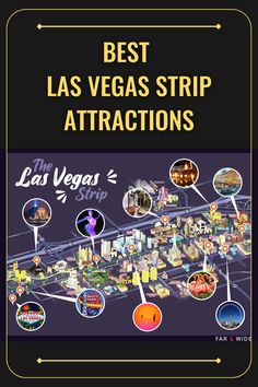 the best las vegas strip attractions map in black and white with gold trimmings