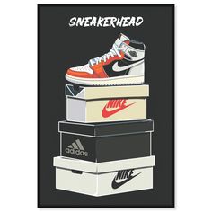 a pair of sneakers are stacked on top of each other, with the words sneakerhead above them