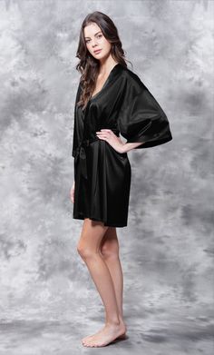 Premium Bathrobes :: Satin Robes :: Satin Kimono Black Short Robe - Wholesale bathrobes, Spa robes, Kids robes, Cotton robes, Spa Slippers, Wholesale Towels Satin Wrap Robe With Satin Finish, Elegant Solid Satin Sleepwear, Elegant Wrap Robe For Relaxation, Silk Kimono With Satin Finish, Elegant V-neck Robe In Solid Color, Satin Sleepwear With Kimono Sleeves For Wedding Night, Silk Robe With Satin Finish For Sleep, Satin V-neck Robe For Loungewear, Silk Satin Finish Sleep Robe