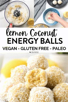 lemon coconut energy balls on a plate with other ingredients