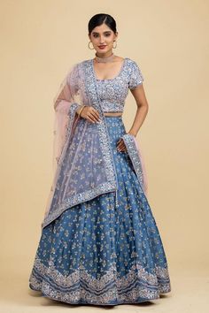 Buy Steel Blue Sequins Embroidered Silk Designer Lehenga Online | Samyakk Traditional Lehengas, Lehenga Sarees, Lehenga Styles, Bridal Lehenga Wedding, Latest Designer Lehenga, Lehenga Online Shopping, Kurti Lehenga, Lehenga For Women, Lehenga Design