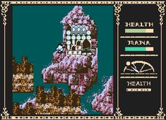 an old computer game with a castle in the middle and text that reads health ninja