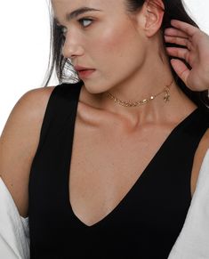 "♦ Unique and designed chain choker made of 2-micron gold plated brass, decorated with a small starfish on the side of the choker, very delicate and suitable for any appearance . You have A year warranty for the color. You can order this choker in sterling silver. SIZE: 13.8\"/30 cm up to 15\"(38cm) with an option to expand up to an additional 2.7\"/7 cm. Pendant height: 0.39\"(1cm) Width pendant: 0.39\"(1cm) Width chain: 0.24\" (0.6CM) ♦ This piece of jewelry is perfect as a gift for yourself, Necklace Shell, Gold Link Necklace, Toggle Necklace, Gold Link, Bohemian Necklace, Choker Necklaces, Lariat Necklace, Chain Choker, Beach Jewelry