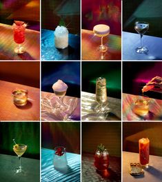 multiple shots of different types of drinks